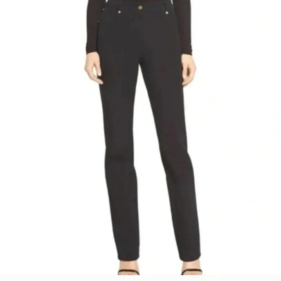 St John Sport Genuine Leather Straight Leg Trouser Pants Pant Black Women Size 6 - Picture 14 of 14